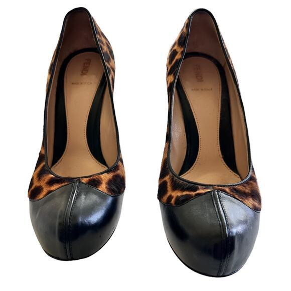 FENDI Leopard Print Calf Hair cap toe Pumps size 39 - Picture 2 of 10